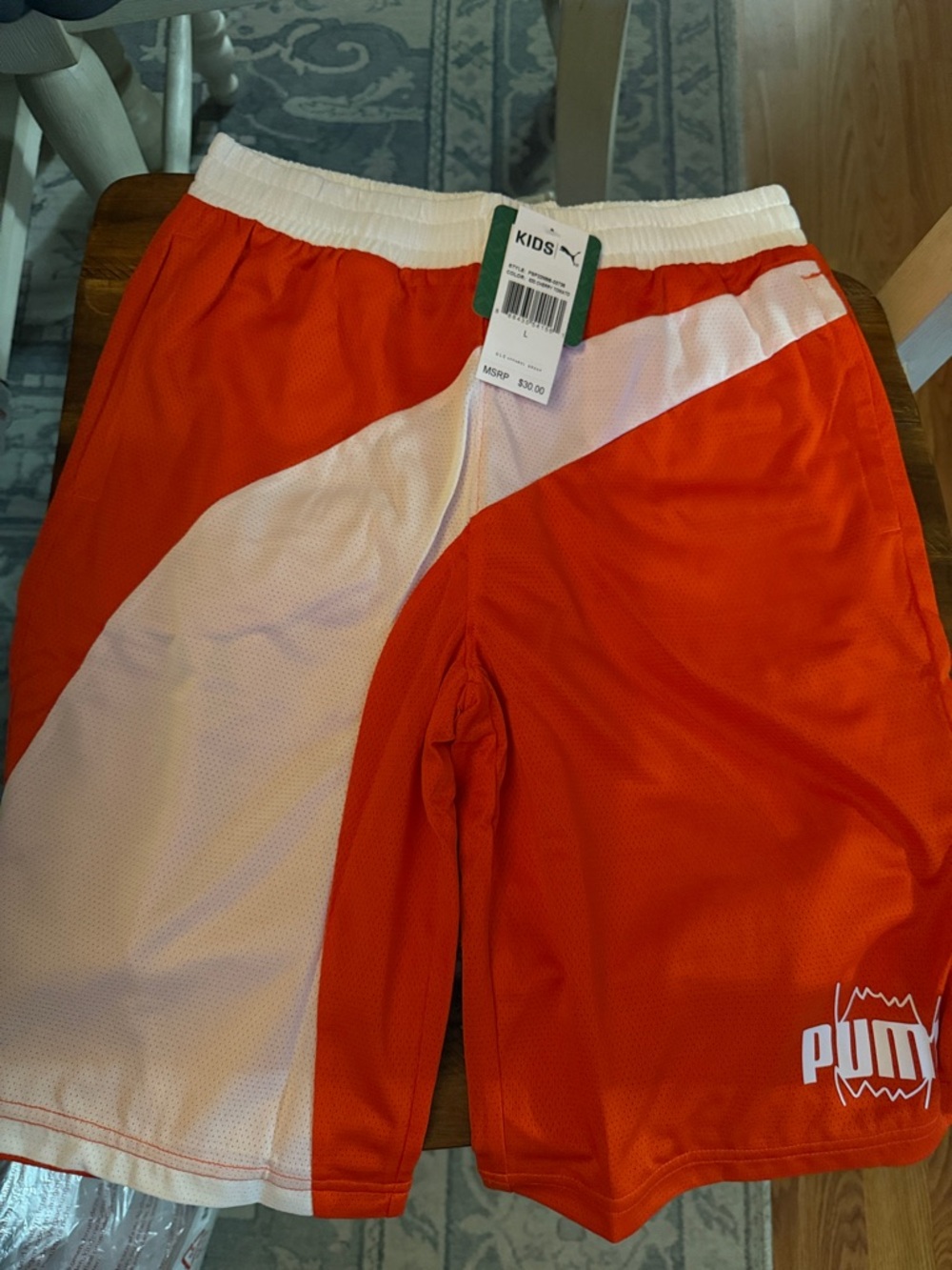 Puma Orangeish Red & White Boys' Athletic Shorts size Large